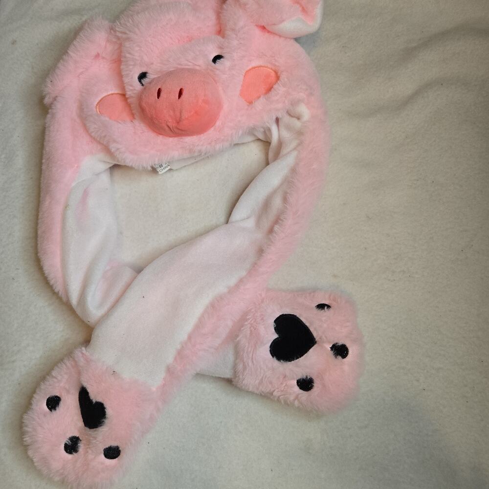 Pink Faux Fur Pig with Ears Costume Hat - One Size Fits All Ears Wiggle